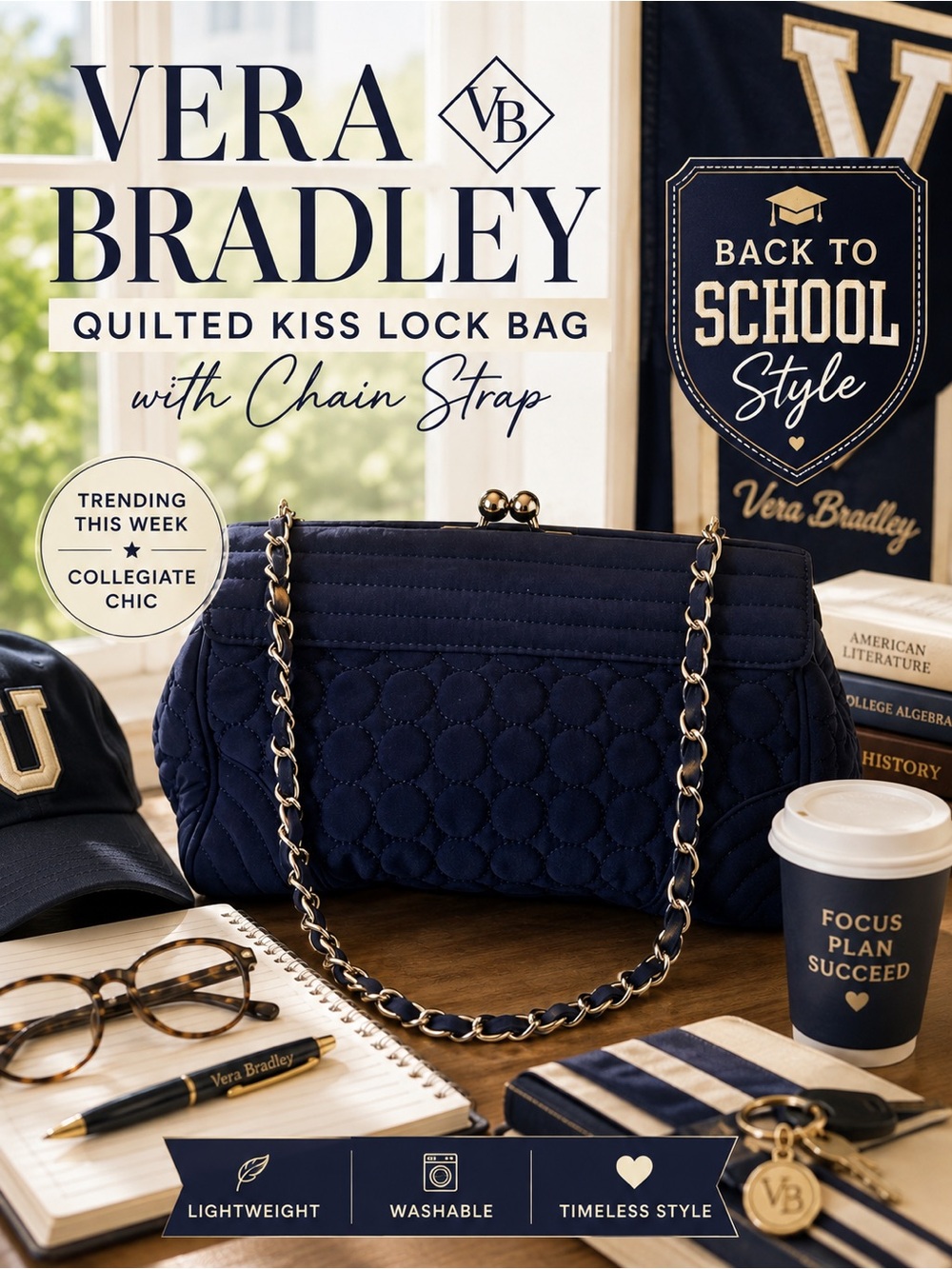 Vera Bradley Quilted Kiss Lock Bag with Chain Strap - Picture 7 of 16